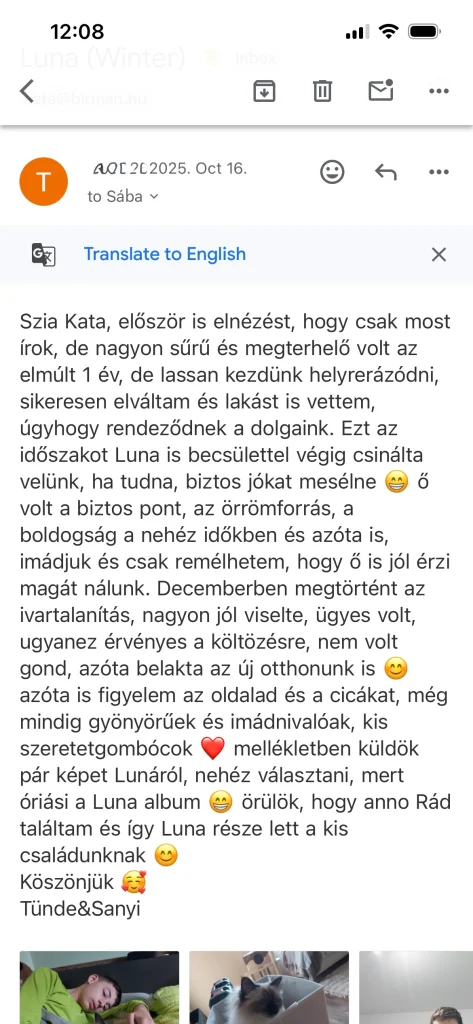 Feedback from Saba Winter (Luna)'s owner with photos from Slovakia – genuine customer experience