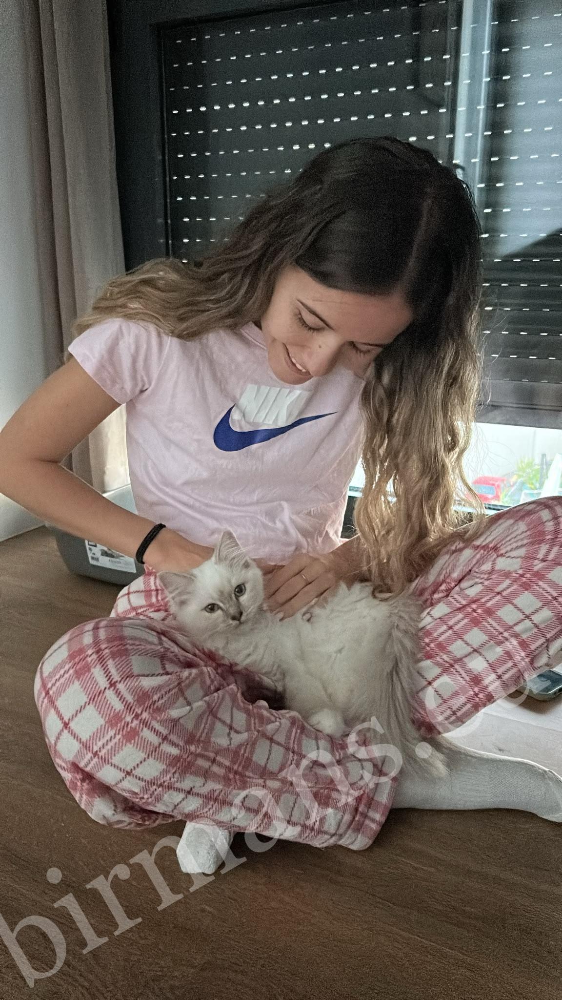 Saba Birman Whisper in his new owner's arms in Madrid on arrival day.